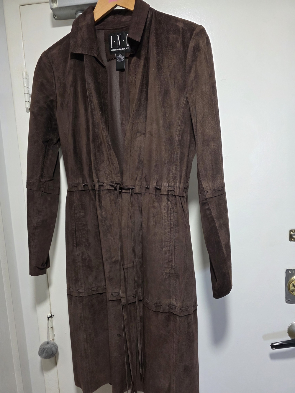 INC International Concepts Chocolate Brown Suede Long Coat